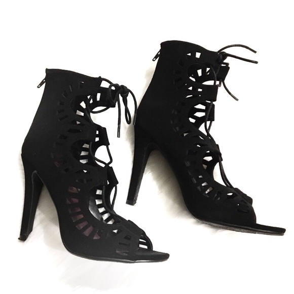 Shoes - Laser cut lace-up heels